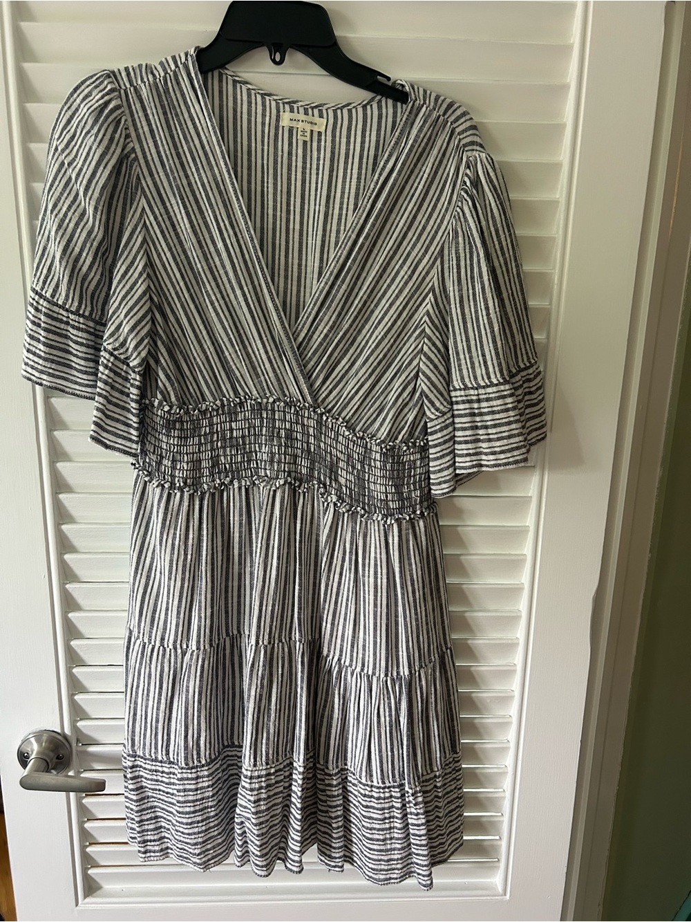 Striped V-Neck Smocked Waist Dress